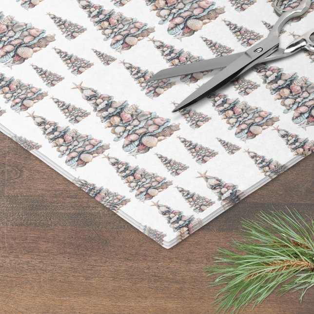 Papel De Seda Padrão de árvore de Natal com conchas de praia (Beach Shell Christmas Tree Pattern Tissue Paper)