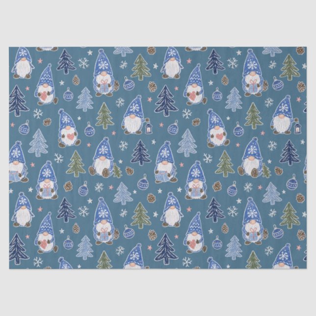 Papel De Seda Padrão de árvore de Natal com Gnome de Natal (Frente )