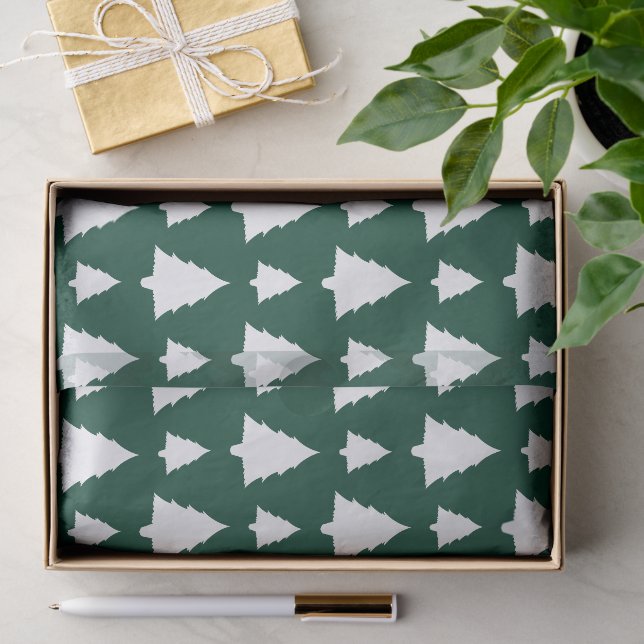 Papel De Seda Padrão de árvore de Natal de abeto verde e branco (Presente)