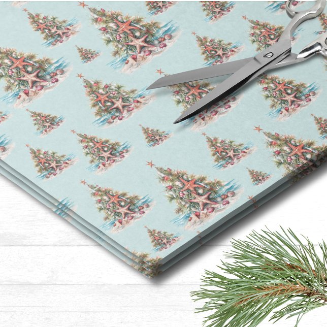 Papel De Seda Padrão de Árvore de Natal de Praia (Beach Christmas Tree Pattern Tissue Paper)