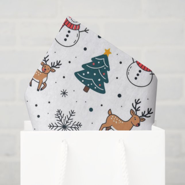 Papel De Seda Padrão de Árvore de Natal de Snowman Reindeer (Sacola de presentes)