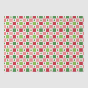 Papel De Seda Padrão de Árvore de Natal dos Verificadores - Verm