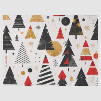 Papel De Seda Padrão de árvore de Natal em ouro preto moderno