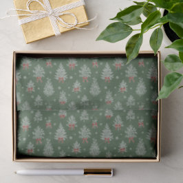 Papel De Seda Padrão de Árvore de Natal em Toile Verde