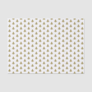 Papel De Seda Padrão de Árvore de Natal Icônica Dourada/Branca
