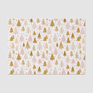 Papel De Seda Padrão de Árvore de Natal rosa e Dourado moderno