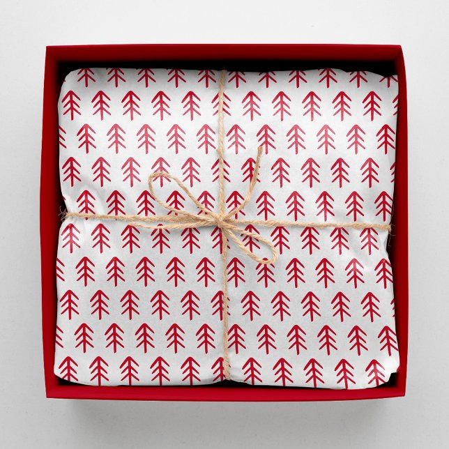 Papel De Seda Padrão de Árvore de Natal Vermelho Moderno (Criador carregado)