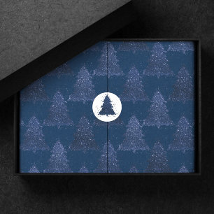 Papel De Seda Padrão de Árvore Moody Natal Marinho clássico