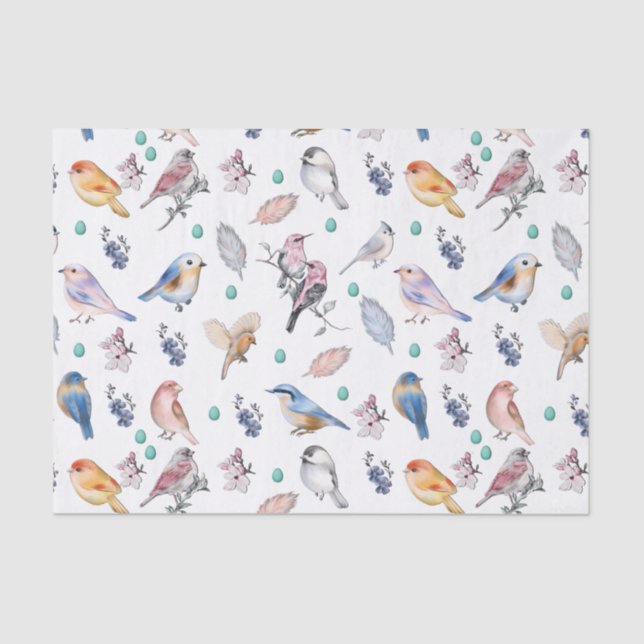 Papel De Seda Padrão de Aves de primavera (Frente )
