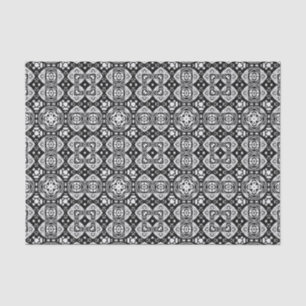Papel De Seda Padrão de Azulejo da Mesquita Árabe Preto e Branco