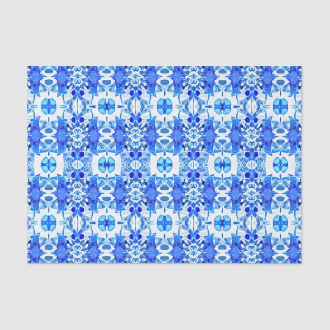 Papel De Seda Padrão de Azulejo de cobalto azul e branco (Frente )