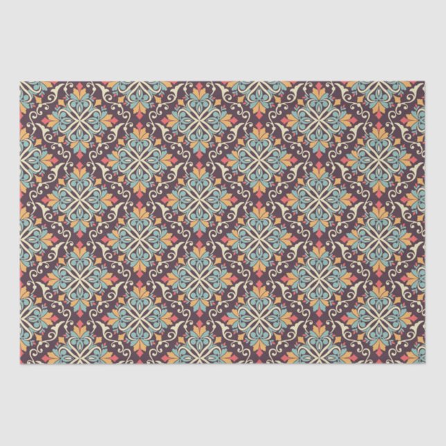 Papel De Seda Padrão de Azulejo Floral (Frente )