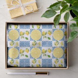 Papel De Seda Padrão de Azulejo País Francês Mediterrâneo Limão