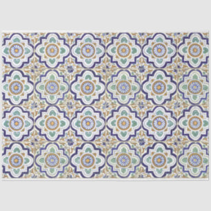 Papel De Seda Padrão de Azulejos Ornamentais Botânicas Vintage