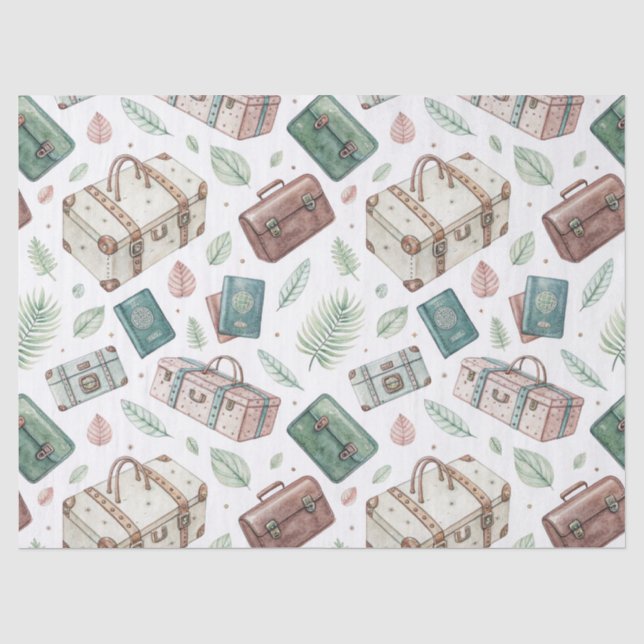 Papel De Seda Padrão de Bagagem de Viagem Antiga (1) (Frente )