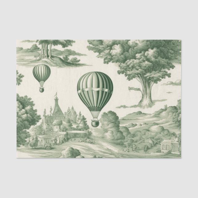 Papel De Seda Padrão de Balão Toile Verde Parisiense da Vila (Frente )