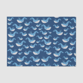 Papel De Seda Padrão de Baleia do Oceano Azul Profundo