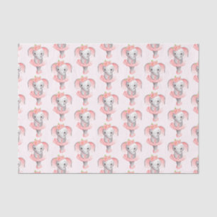 Papel De Seda Padrão de Ballerina, Elefante, Rosa-Bonito e Cinza
