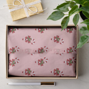 Papel De Seda Padrão de Bastão de Doces de Natal Vermelho e Bran