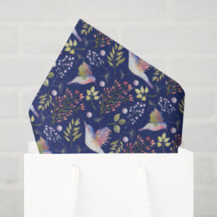 Papel De Seda Padrão de Beija-flores e Flores de Fundo Personali