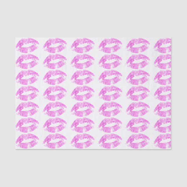 Papel De Seda Padrão de Beijo de Lábios Rosa Quente (Frente )
