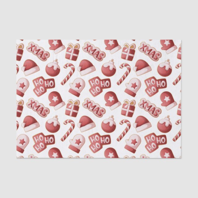 Papel De Seda Padrão de biscoito de Natal Luvas Chapéu de Papai  (Frente )