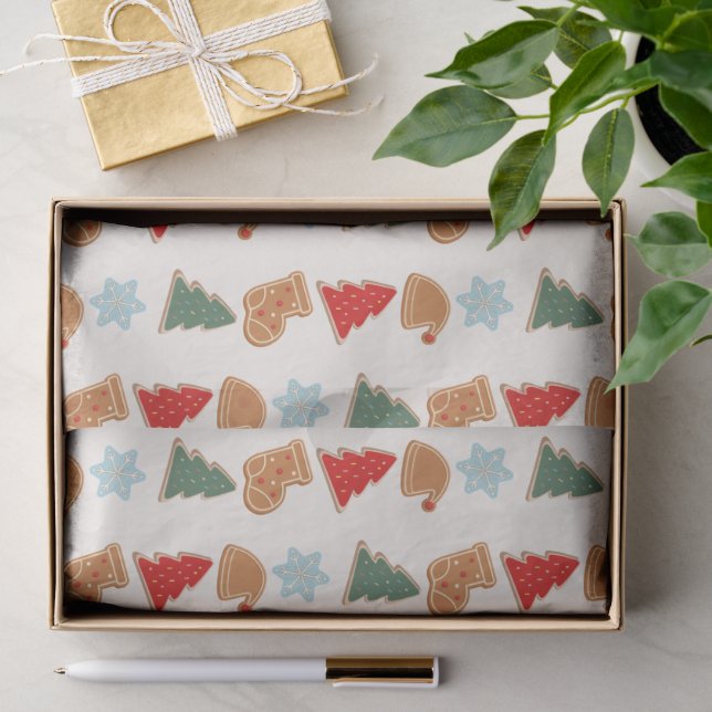 Papel De Seda Padrão de Biscoitos Coloridos Natal (Presente)
