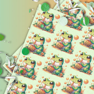 Papel De Seda Padrão de Boba Laranja do Bebendo Verde