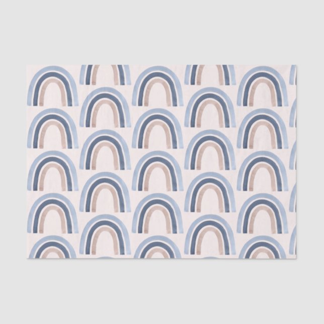Papel De Seda Padrão de Boho do Arco-Íris Azul e Pêssego (Frente )