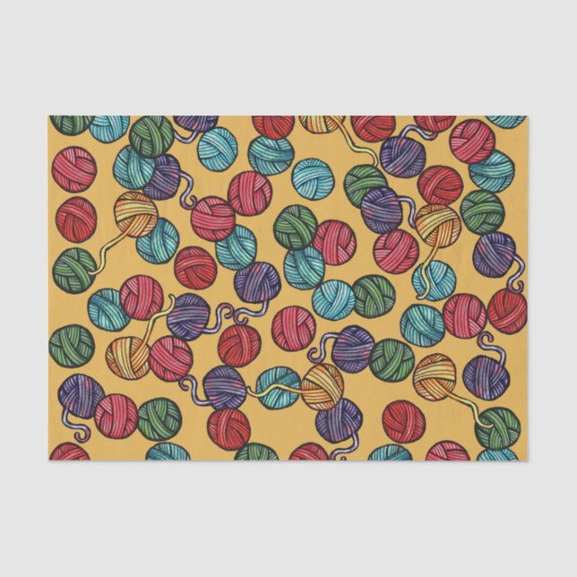 Papel De Seda Padrão de Bolas de Fio Arco-íris                   (Frente )