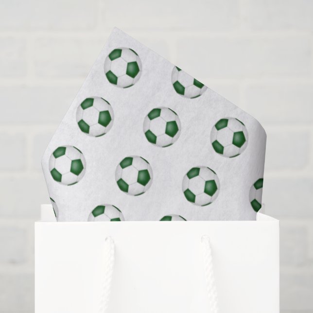 Papel De Seda padrão de bolas de futebol brancas verdes minúscul (Sacola de presentes)