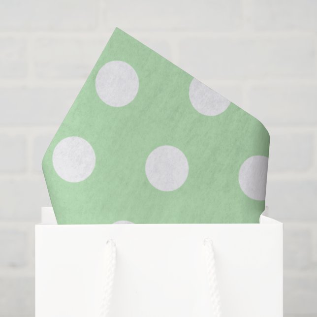 Papel De Seda Padrão de bolinhas verde salvia e branco  (Sacola de presentes)