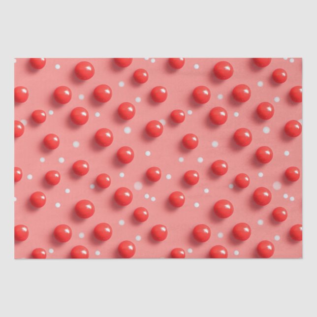 Papel De Seda Padrão de Bolinhas Vermelho e Branco 3D (Frente )