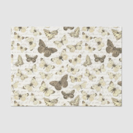 Papel De Seda Padrão de Borboleta Bege Vintage com Roteiro