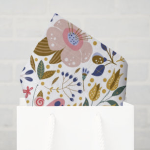 Papel De Seda Padrão de Borboleta Boho Colorido de Flor Silvestr