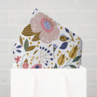 Papel De Seda Padrão de Borboleta Boho Colorido de Flor Silvestr