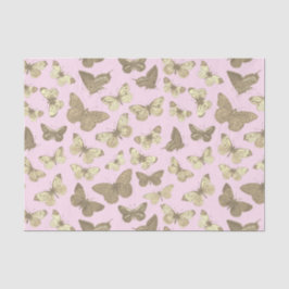 Papel De Seda Padrão de Borboleta Dourada Bege Fofo em Rosa