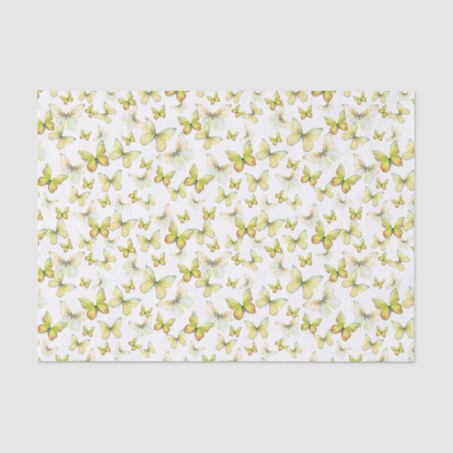 Papel De Seda Padrão de Borboletas Amarelas Elegantes  (Frente )