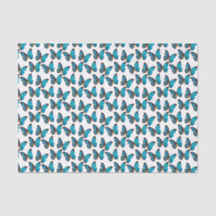 Papel De Seda Padrão de Borboletas da Floresta Tropical Azul Tu