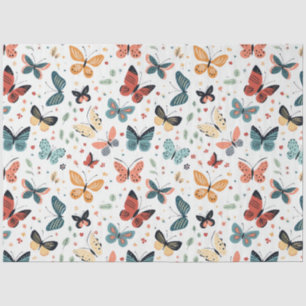Papel De Seda Padrão de borboletas, flores e folhas coloridas
