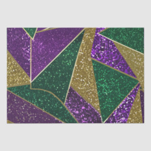 Papel De Seda Padrão de Brilho Mardi Gras Roxo Amarelo Verde