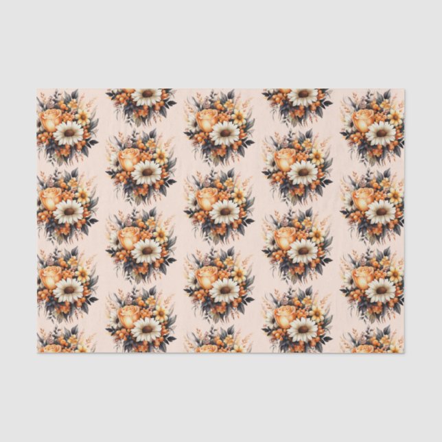Papel De Seda Padrão de Buquê da Cinza amarela laranja (Frente )