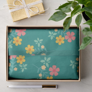 Papel De Seda Padrão de Buquê Daisy Vintage em Verde