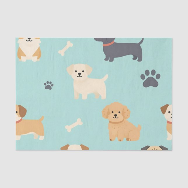 Papel De Seda Padrão de Cachorrinhos Fofos (Frente )
