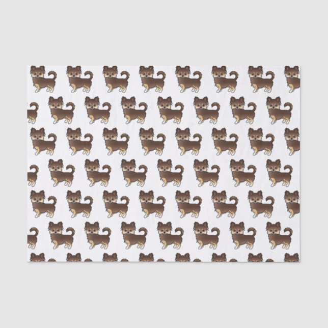 Papel De Seda Padrão de cachorro Chihuahua de pelo longo chocola (Frente )