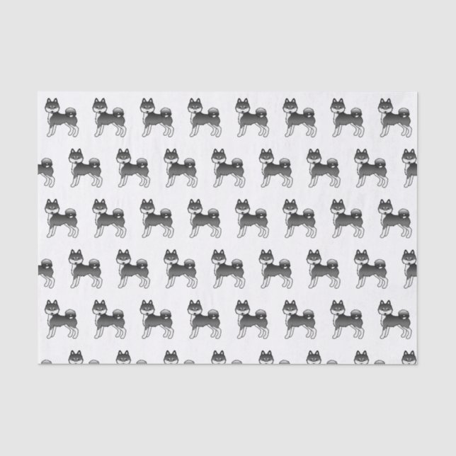 Papel De Seda Padrão de cachorro fofo Alaskan Klee Kai preto e b (Frente )