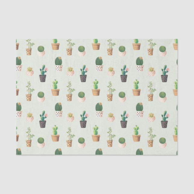 Papel De Seda Padrão de Cacto - Planta Suculenta (Frente )