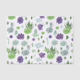 Papel De Seda Padrão de Cactos Verde e Roxo