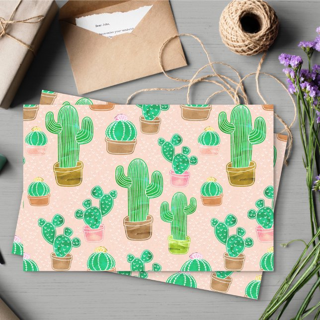 Papel De Seda Padrão De Cactus Potente Desenhado À Mão (Cactus Pattern Tissue Paper)