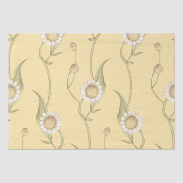 Papel De Seda Padrão de Cadeia de Boho Floral Amarelo (Frente )